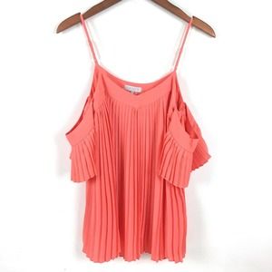 1.State Womens Top Small Coral Chiffon Cold Shoulder Blouse Lined Havana